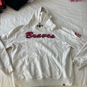 White Braves Hoodie with Red Logo